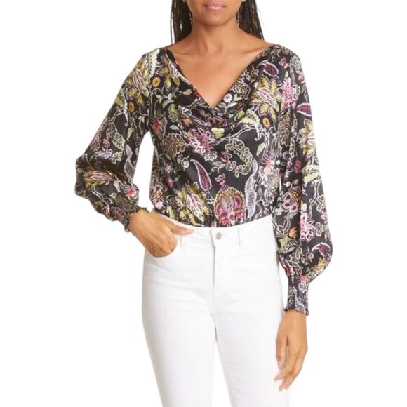 NWT Cinq a Sept Rayna Floral Paisley Silk Long Sleeve Blouse Smocked Size S $395 - Picture 1 of 10